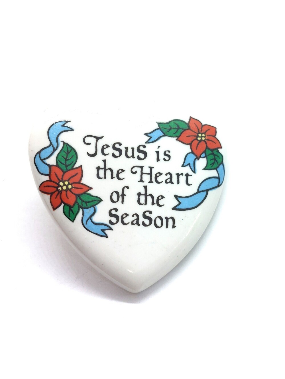 Vintage Jesus Is The Heart Of The Season Pin Ceramic Christmas Religious